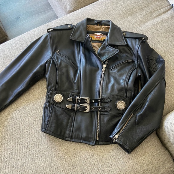 Harley-Davidson Jackets & Blazers - Harley-Davidson Black Leather Biker Jacket with Silver Hardware